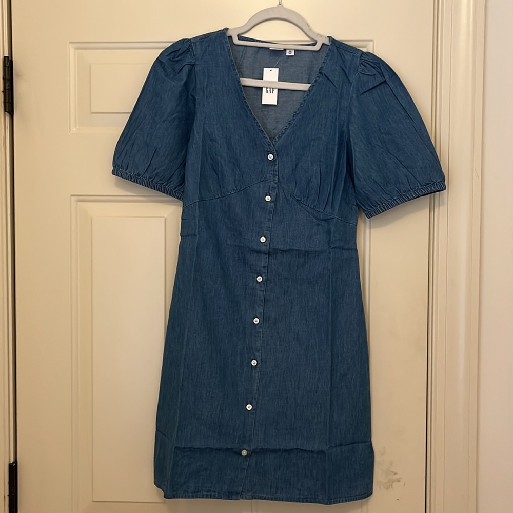 GAP Denim Puff Sleeve Button-Front Mini Dress/NWT/MEDIUM - Picture 5 of 14